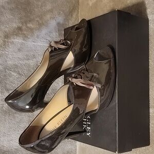 Anne Klein Glossy Black Lace-Up Heels